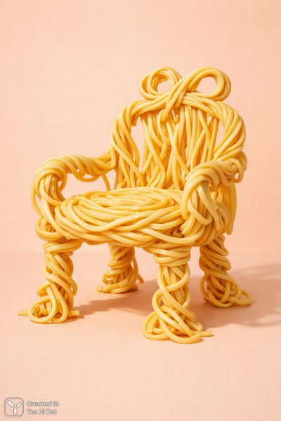 Спиральная фантазия: Игричное кресло из спагетти в пастельных тонах. Нейронная сеть Sora Ai Images