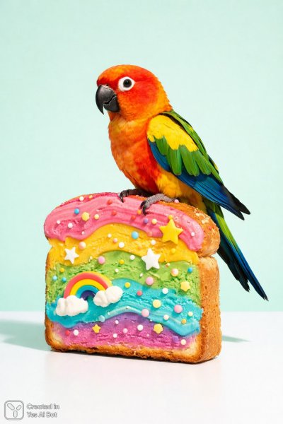 Попугай на тосте: яркое и сюрреалистичное минималистичное утро в студии. Нейросеть Sora