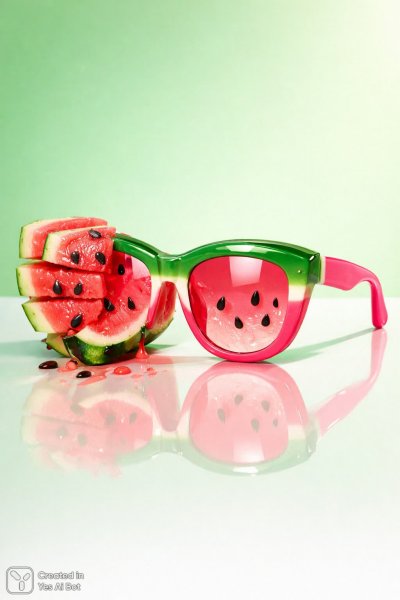 Очки-арбуз: сюрреалистичное преображение в ярких тонах. Изображение из нейросети Sora Image