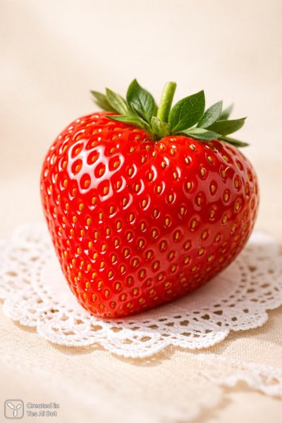Сочная клубника макросъемка на кружевной салфетке. Нейронная сеть Sora Image