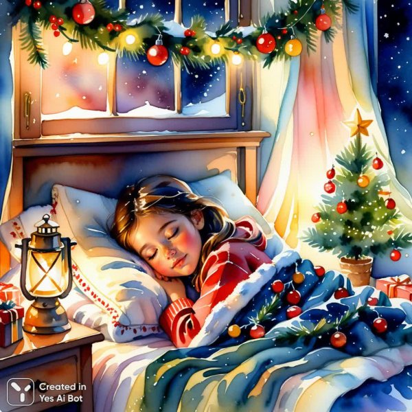 Сонная ночь: сказка в лучах гирлянд и новогоднего волшебства. Генерация из нейронной сети Stable Diffusion