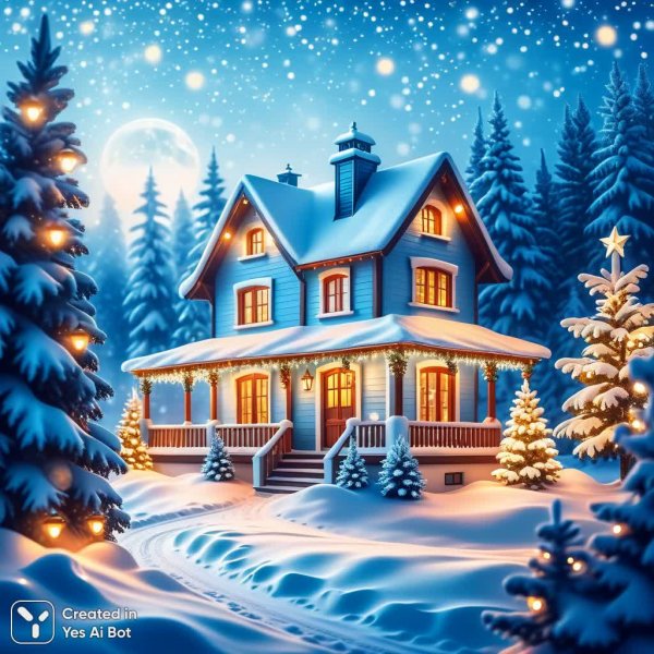 Зимнее волшебство рождественской сказки и уюта в теплых тонах. Изображение из нейросети Stable Diffusion
