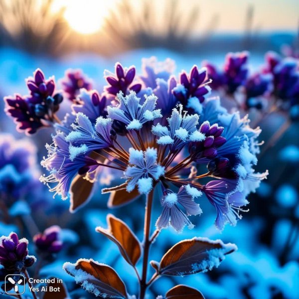 Зимнее сияние: игра красок и нежность увядших цветов. Изображение из нейросети Stable Diffusion