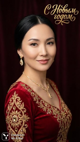 Новогодняя элегантность: портрет русской красоты в алом платье. Картинка из нейронной сети Нано Банана