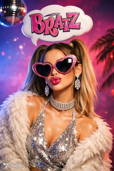 Батц в стиле сюрреализма: яркий фотоснимок с логотипом и игривым настроением. Изображение из нейросети Sora Ai Images