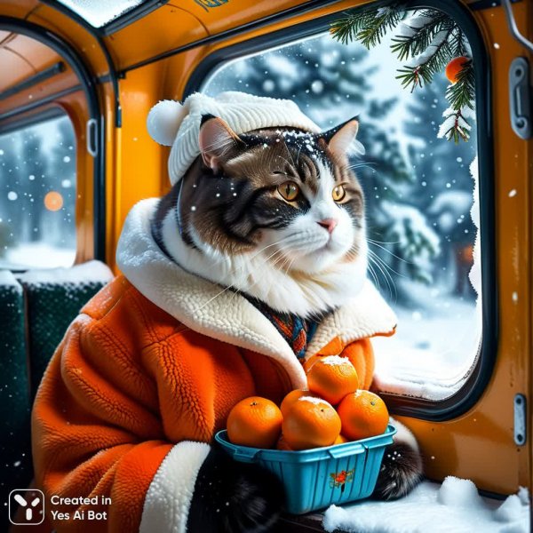 Котофей на советской остановке: зимнее настроение и воспоминания о прошлом. Изображение из нейросети Stable Diffusion