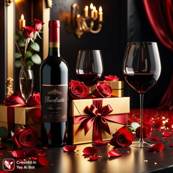 Романтичный натюрморт с вином и золотом в стиле DALL-E 3. Генерация из нейросети Stable Diffusion