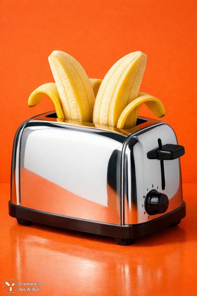 Тостер с бананами: сюрреалистичная и яркая кулинарная фантазия. Картинка из нейронной сети Sora
