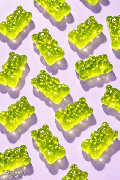 Изумительные мармеладные мишки: неоновый зеленый цвет и пастелевый фон. Нейронная сеть Sora