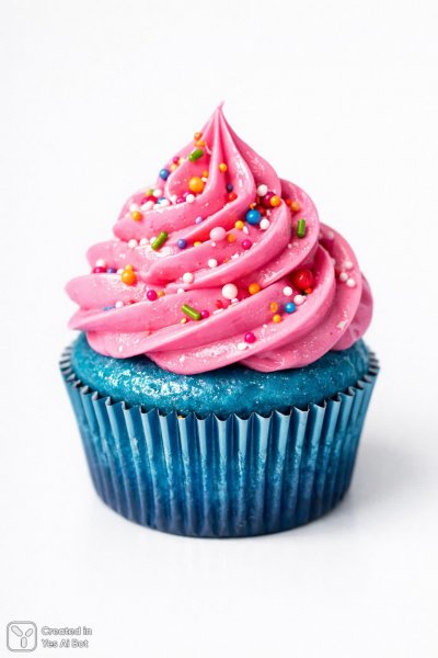 Изысканный кекс с розовой глазурью и яркими посыпками: деликатный акцент на деталях. Нейронная сеть Sora Ai Images