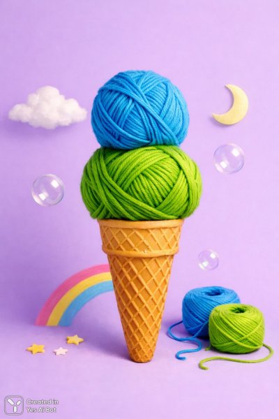 Необычный десерт: вязаные шарики на палочке в нежном свете. Картинка из нейронной сети Sora Images