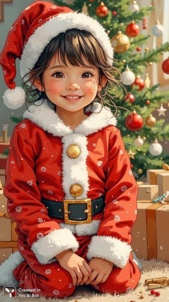 Новогоднее настроение: фото в костюме Санты у елки. Изображение из нейросети Flux