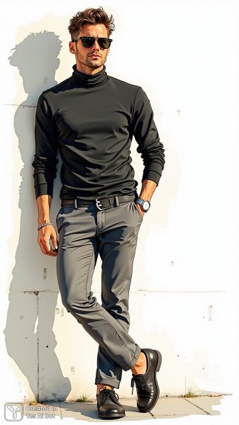 Элегантный городской стиль: мужская мода в акварели. Нейронная сеть Flux