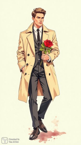 Элегантный денди с красной розой в акварельной иллюстрации. Генерация из нейронной сети Flux Ai