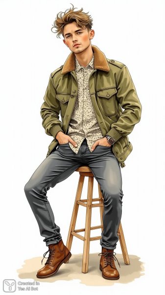 Стильный городской образ: мужская мода в акварельной иллюстрации. Картинка из нейросети Flux 1