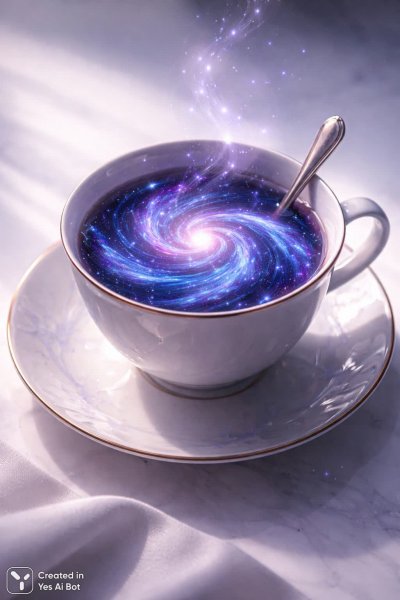 Космическая чашка: сюрреалистичный пейзаж в каждой капле чая. Генерация из нейронной сети Sora images Ai
