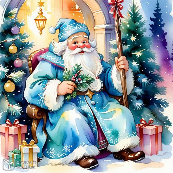 Морозко в стиле Зарубина: ретро-карточка с новогодним настроением и пастельными тонами. Изображение из нейросети Stable Diffusion