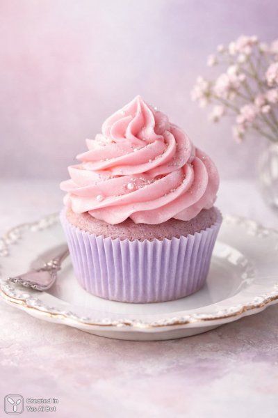 Изысканный лавандовый капкейк с розовым кремом в стиле ретро. Генерация из нейросети Sora Image