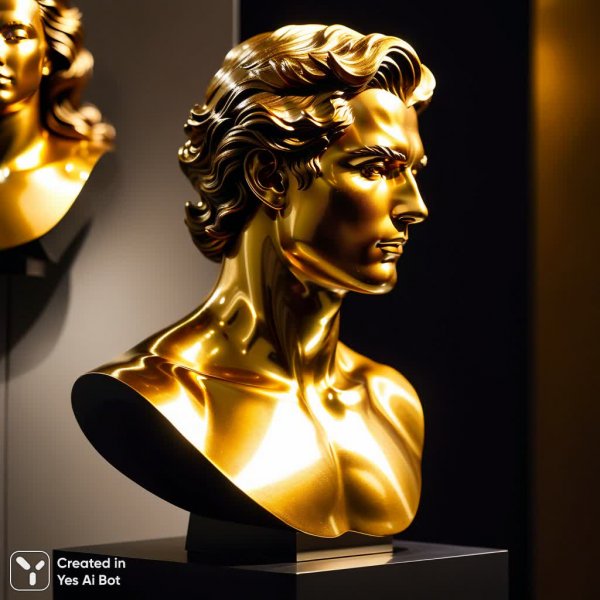 Золотая статуя: изысканный портрет в музейной атмосфере. Изображение из нейросети Stable Diffusion