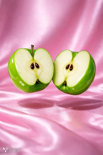 Яблоки неона в розовом свете: фотореалистичный макроснимок. Генерация из нейросети Sora Images