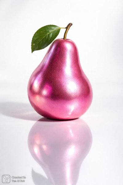 Глянцевая груша фуксия: фотореалистичный кадр в студии с зеркальными отражениями. Нейронная сеть Sora Ai Images