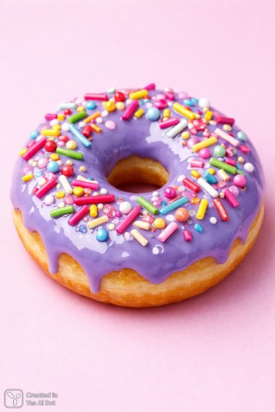 Нежный лавандовый пончик с яркими посыпками: фото в макростиле. Картинка из нейросети Sora Image