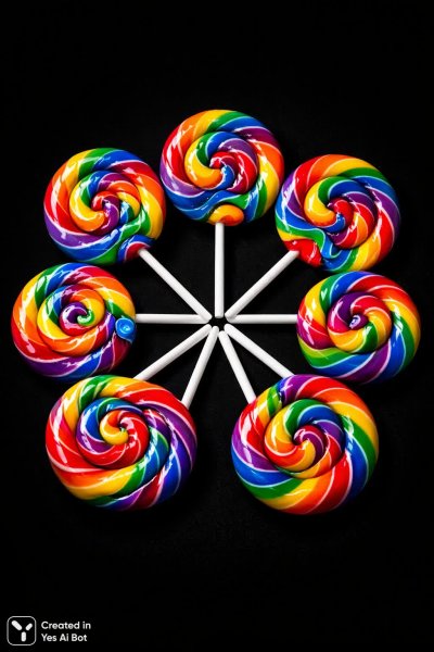 Радужные леденцы в кругу: фотореалистичная красота макросъемки. Нейросеть Sora images Ai