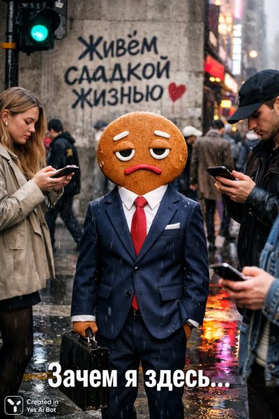 Пряничного человека понесло жизнью: абсурдный мем в фотореалистичном стиле. Генерация из нейросети Sora
