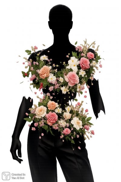 Танец человека и природы: эфемерная трансформация в объятиях растений. Картинка из нейросети Sora Ai Images