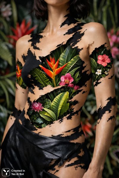 Растворение в цветочном великолепии: завораживающий образ человеческой фигуры и природы. Нейронная сеть Sora Ai Images