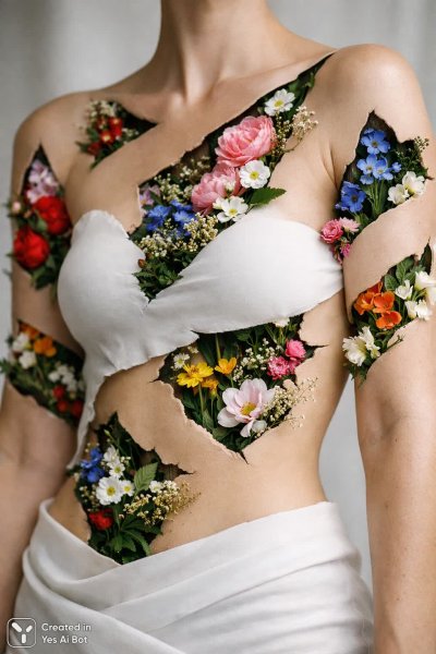 Прозрачное тело: цветы сквозь фрагменты человеческой фигуры в фотоискусстве. Нейросеть Sora Image