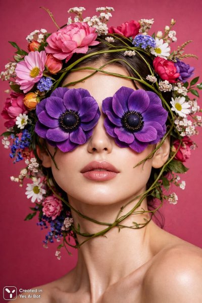 Цветочная фея: гиперреалистичный сюрреализм в розовом фоне. Картинка из нейросети Sora images Ai