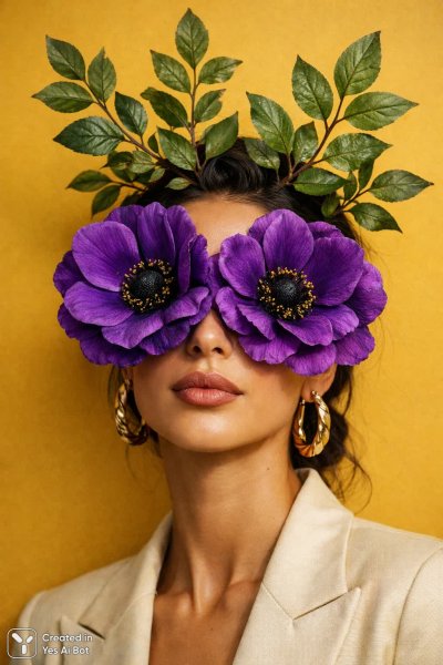 Женщина и фиолетовые цветы: портрет в теплых тонах с эффектом мягких теней. Нейронная сеть Sora Image
