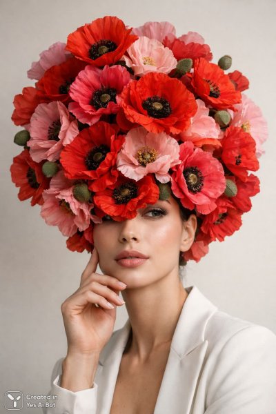 Портрет в стиле сюрреализма: женщина с маком и нежной подсветкой. Нейронная сеть Sora images Ai
