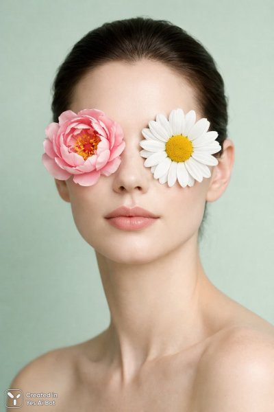Нежная красота: гиперреалистичный портрет с цветами в глазах. Изображение из нейросети Sora Image