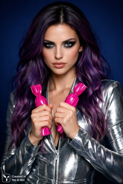 Загадочная красота в сиреневом свете и розовых деталях: стильный портрет современной девушки. Нейронная сеть Sora Image