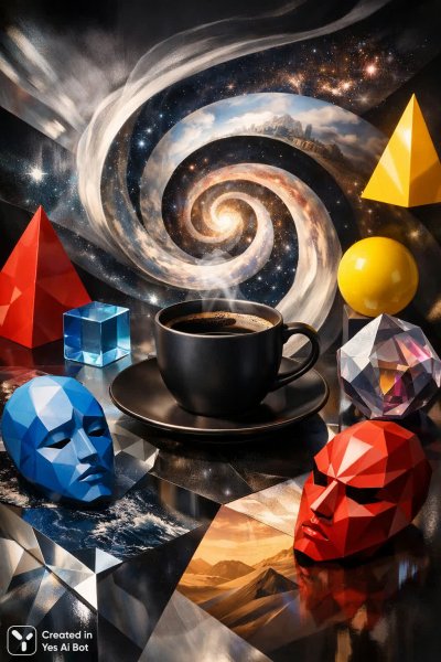 Кофе, геометрия и сновидения: визуальная симфония чувств и реальности. Нейросеть Sora Image
