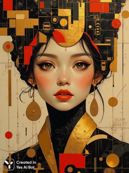 Женское лицо: реализм и абстракция в искусстве современной эпохи. Картинка из нейронной сети Flux Ai