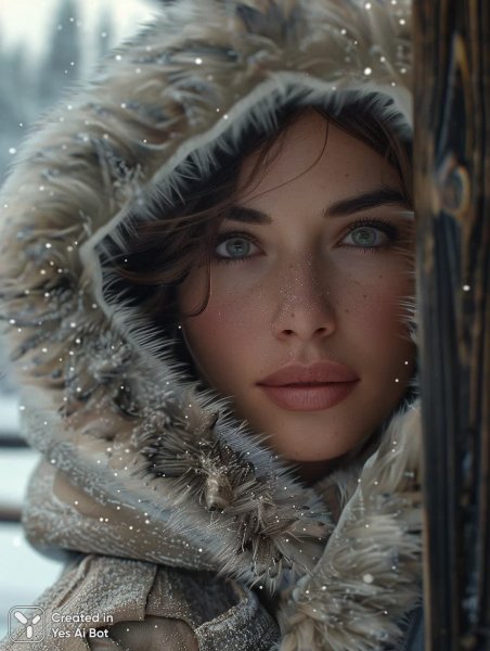 Элегантность в снежных объятиях горной зимы: фотореалистичный портрет. Нейросеть Midjourney