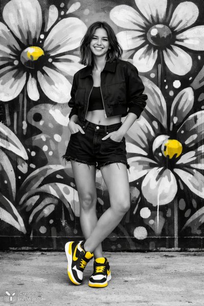 Яркий акцент: минимализм и уличный стиль с солнечными нотками. Изображение из нейронной сети Sora Ai Images