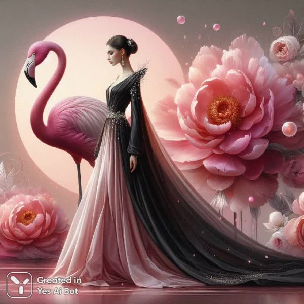 Королева и фламинго: мечтательный портрет в стиле фэнтези реализма. Нейронная сеть Далли 3