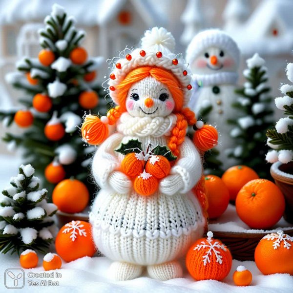 Зимняя сказка: нежность мохера и пушистый ангел в объятиях снега. Изображение из нейросети Stable Diffusion