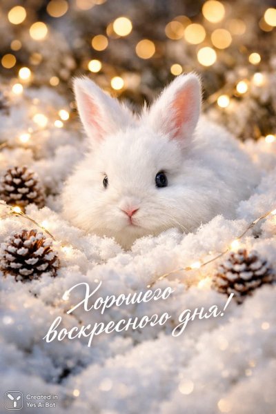 Зимнее очарование: кролик в сказочном свете воскресенья. Генерация из нейросети Sora images Ai