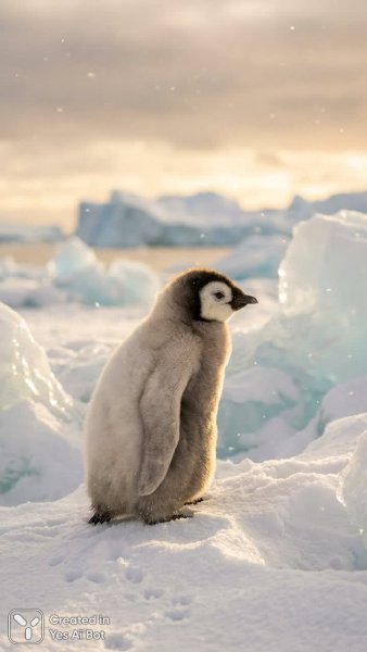 Завораживающий портрет птенца пингвина в зимней сказке: фотореализм и теплота. Изображение из нейронной сети Nano Banana