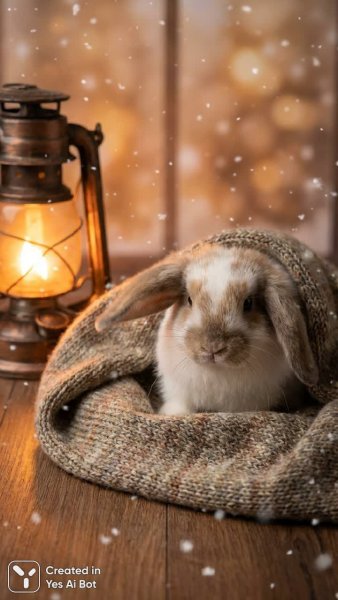Забавный кролик в зимнем уюте: нежность и детали в мягком свете студии. Генерация из нейронной сети Nano Banana