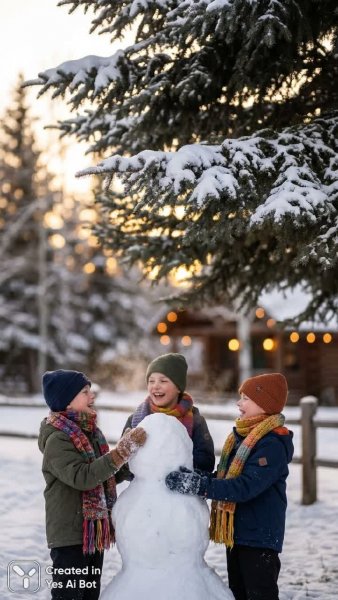 Зимняя сказка: детство и радость в объятиях снежной поры. Нейросеть NanoBanana