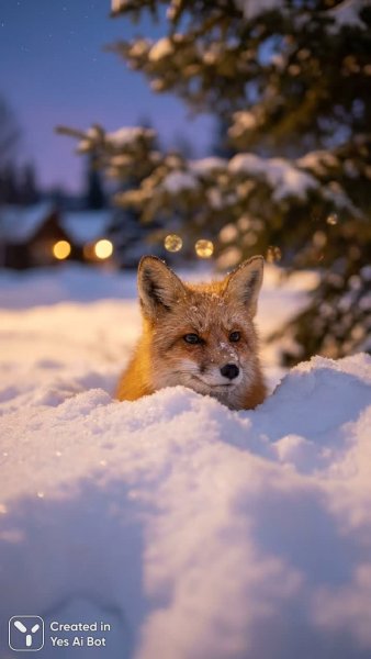 Лиса в зимней сказке: нежность и красота заснеженного вечера. Нейронная сеть Nano-Banana