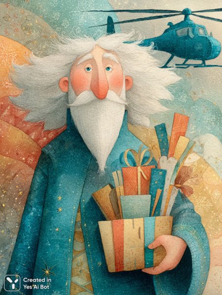 Волшебник на празднике: эскимо и конфетти в голубом вертолете. Картинка из нейросети Миджорни