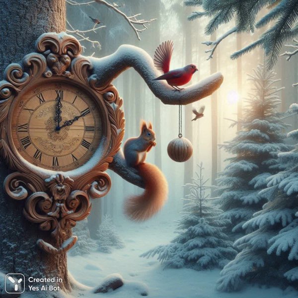 Зимняя сказка в заснеженном лесу: волшебство утра и предвкушение праздника. Генерация из нейросети Dalle 3