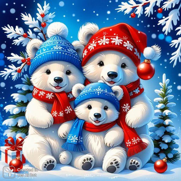 Милые медвежата в новогоднем настроении: волшебная сказка от лучших художников. Генерация из нейронной сети Stable Diffusion